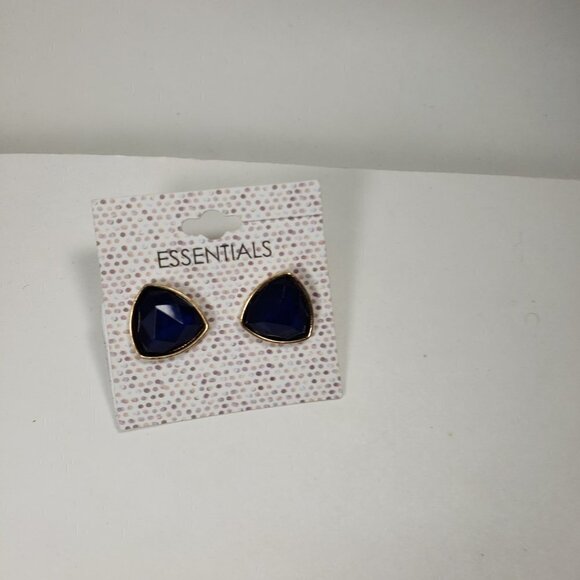 Blue Faceted Triangle Stud Earrings – Gold Triangle Trim – Geometric Jewelry - Picture 9 of 13